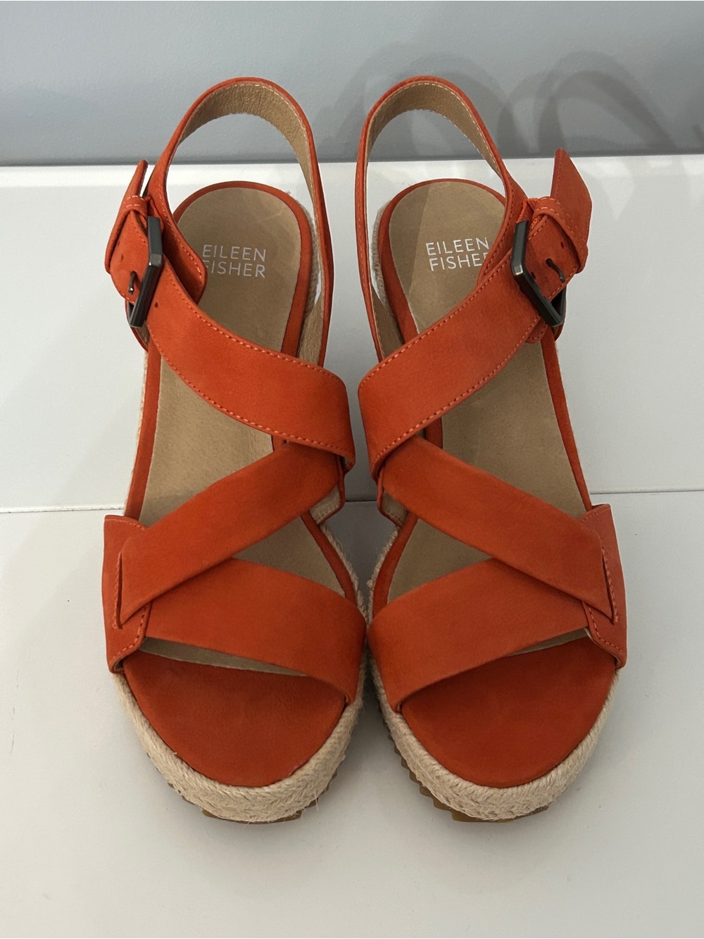 Eileen Fisher Burnt Orange Espadrille Wedge Sandals Slingback Size US 6 / EU 36